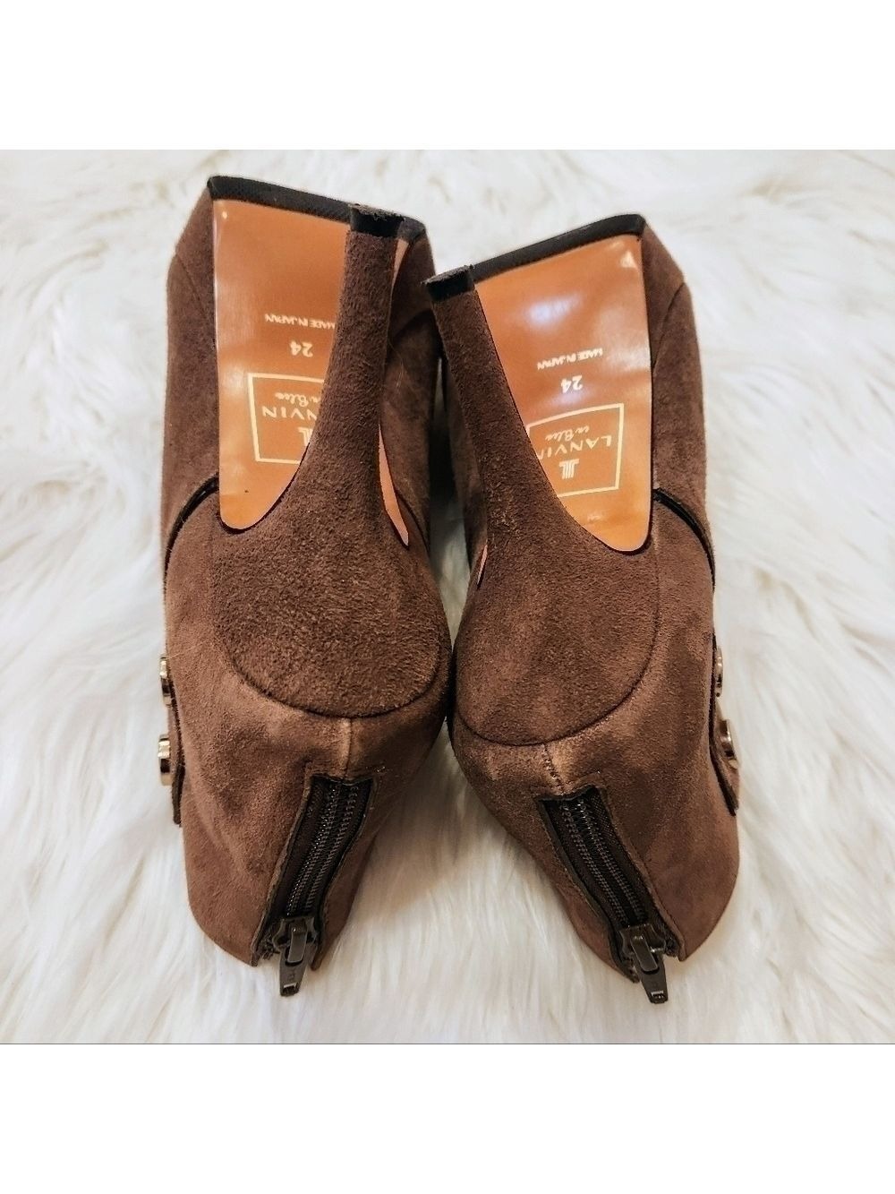 Lanvin En Bleu Brown Suede Platform Stiletto Booties Size 7 - Picture 9 of 13